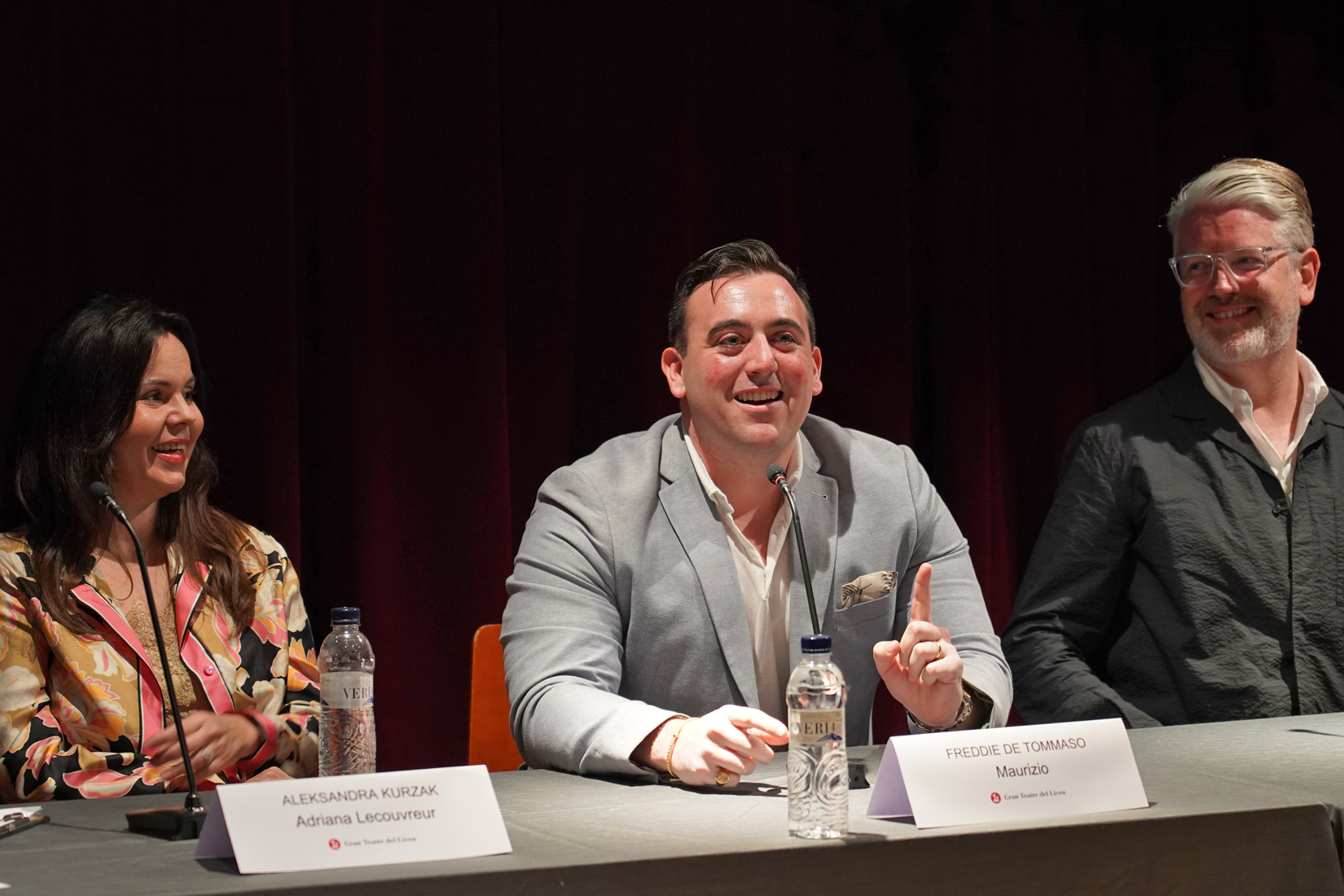 Aleksandra Kurzak, Freddie De Tommaso i Justin Way a la roda de premsa d''Adriana Lecouvreur'. (© GTL)