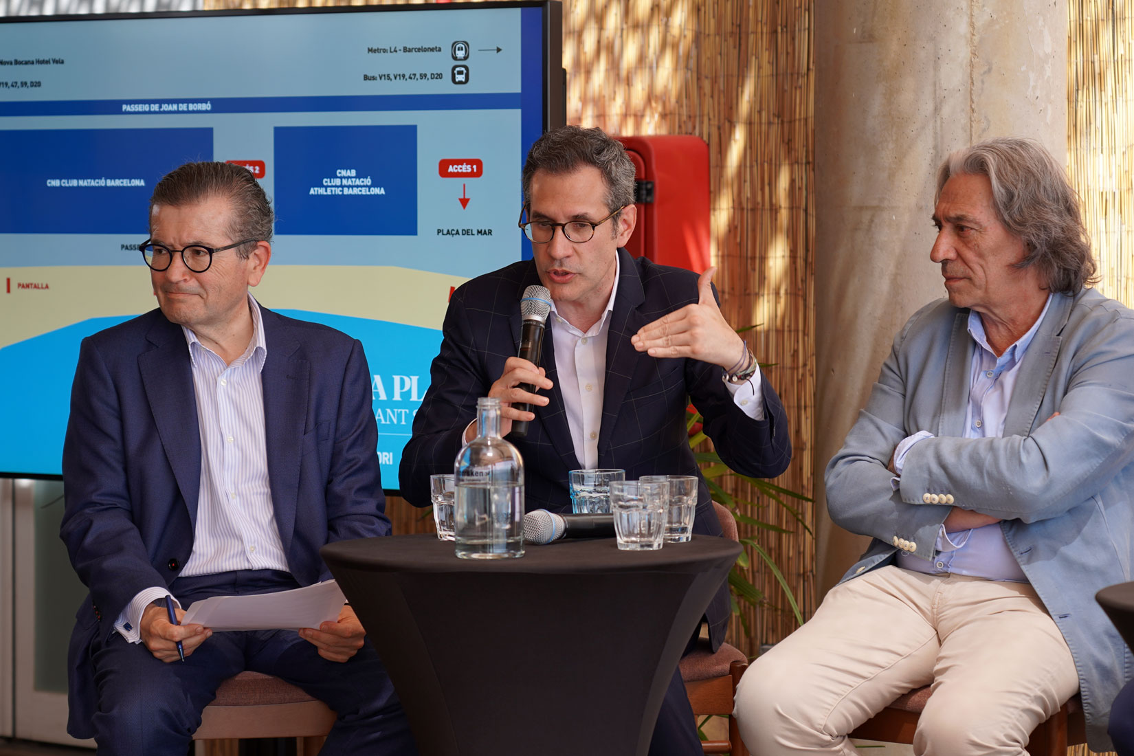 Joan Ramon Fuertes, Valentí Oviedo,  Xavier Marcé a la roda de premsa de Clàssica a la platja.