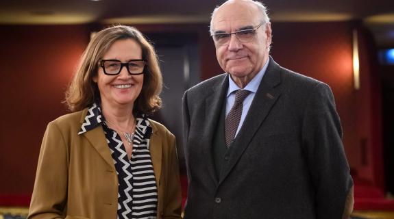 Helena Guardans, presidenta del Consell de Mecenatge, amb Salvador Alemany, president del Liceu.